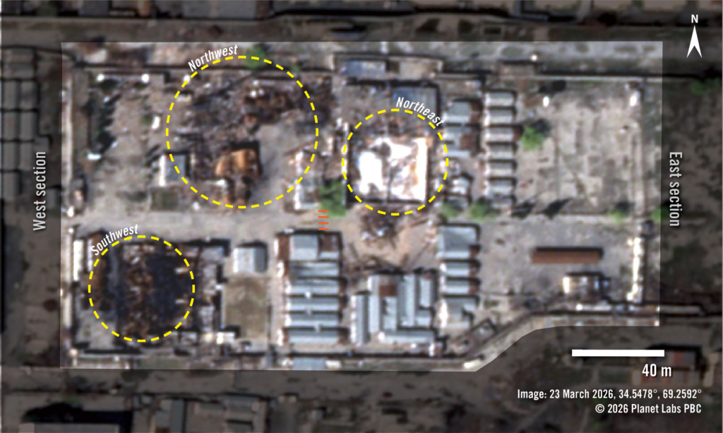 Vista aérea del centro de rehabilitación para personas drogodependientes en Afganistán, marzo de 2026.