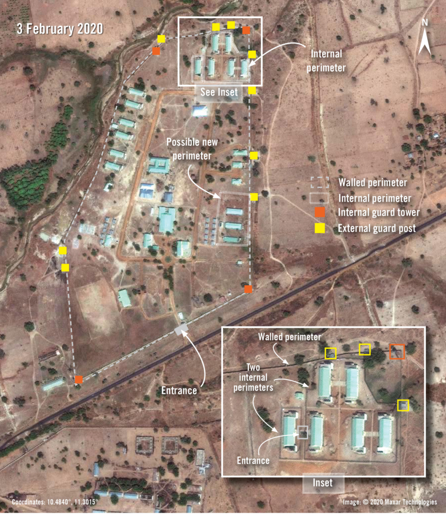 El centro de detención Corredor Seguro se encuentra a aproximadamente 33 kilómetros al norte de la localidad de Gombe. © 2020 Maxar Technologies/Amnesty International