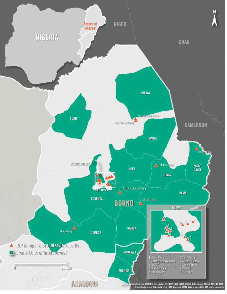 Mapa que muestra los estados de Borno y Adamawa, noreste de Nigeria. © Amnesty International