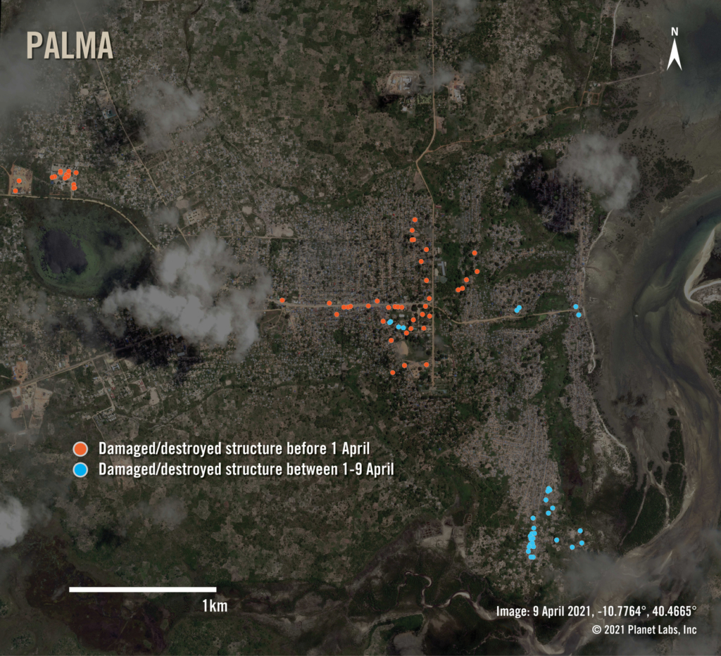 Vista general de la destrucción en Palma a principios de abril de 2021. © 2021 Planet Labs, Inc.