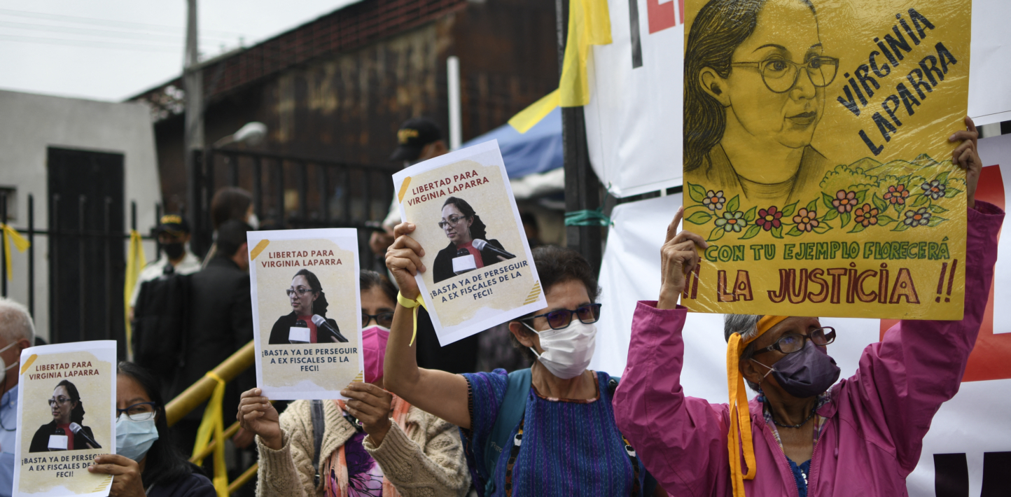 Social activists and protesters demonstrate to demand the release of Guatemalan lawyer Virginia Laparra