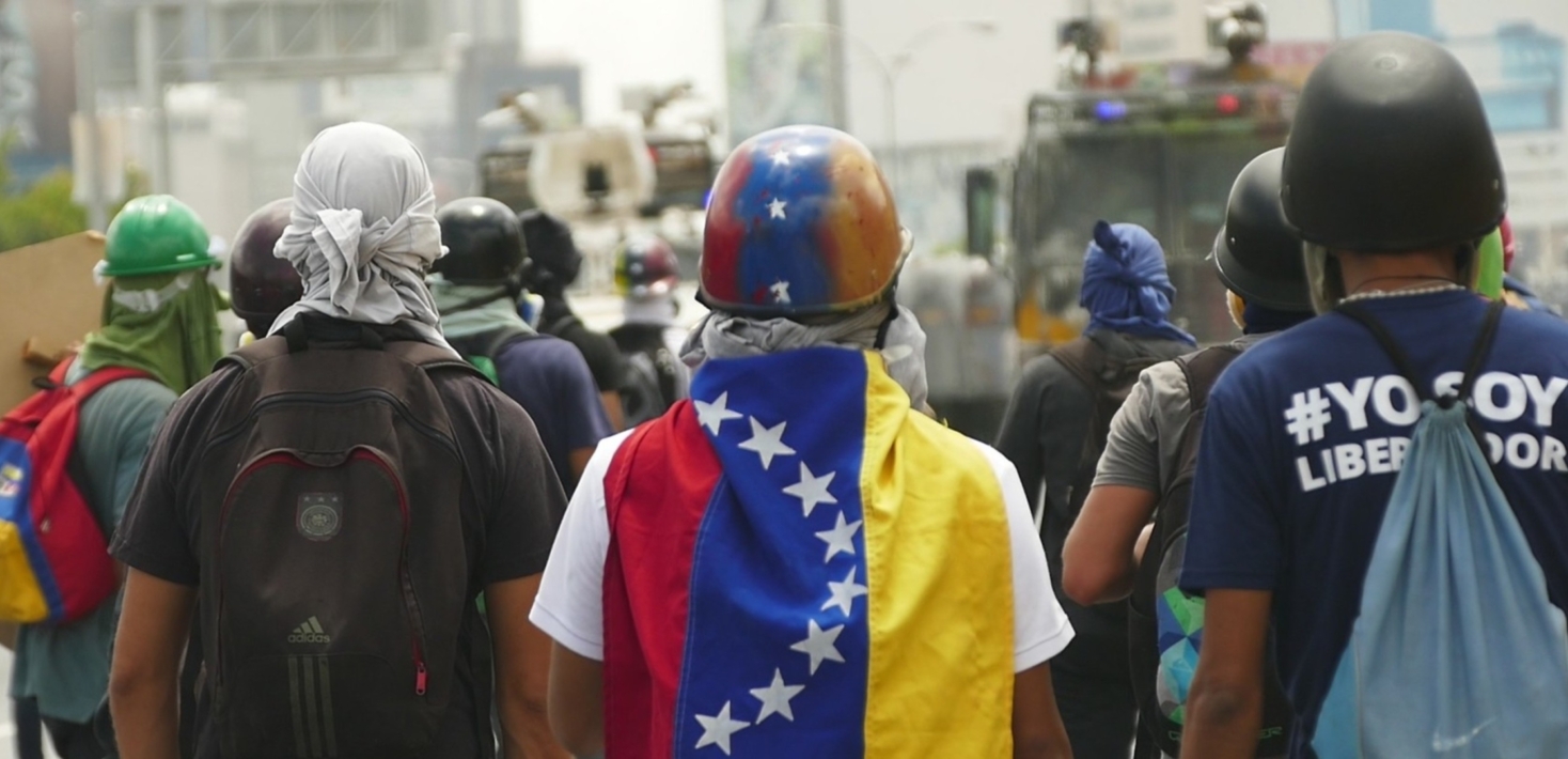 Demonstrators in La Isabelica, Carabobo, Venezuela.