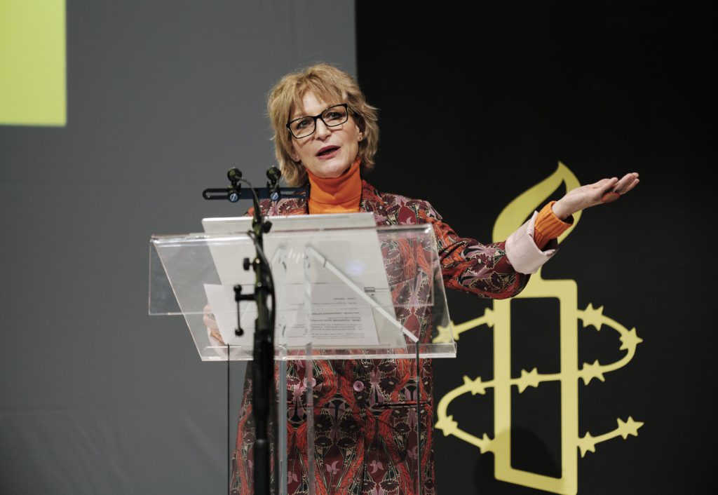 Secretary General Agnès Callamard at the launch of an Amnesty report.