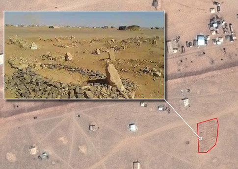Image satellite montrant l’emplacement d’un deuxième cimetière à Rukban. © CNES 2016, Distribution AIRBUS DS. Copie d’écran d’une vidéo obtenue par l’intermédiaire du conseil tribal de Palmyre et Badia.