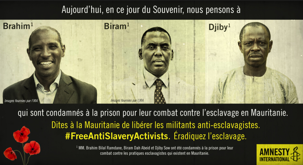 Brahim Bilal Ramdane, Biram Dah Abeid et Djiby Sow ont été condamnés à la prison pour leur combat contre les pratiques esclavagistes qui existent en Mauritanie.