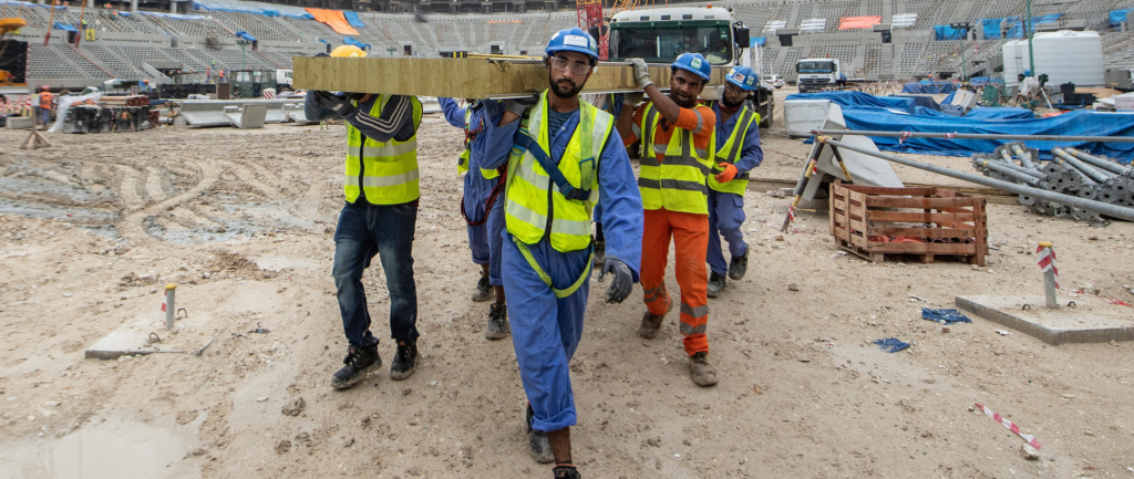 Vue globale du site de construction du stade de Lusail le 10 décembre 2019, à Doha, au Qatar.