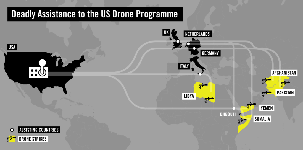Carte de l'aide européenne aux frappes de drones des États-Unis