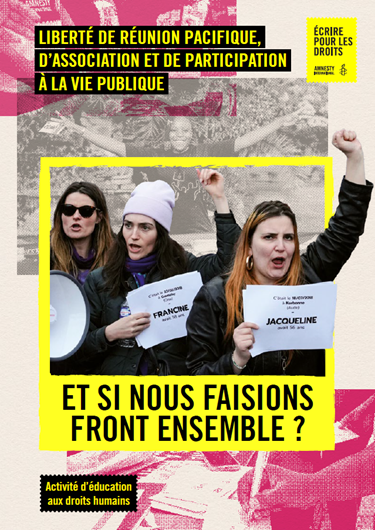 Couverture de l'activité 2 sur le droit de réunion pacifique du manuel d'éducation aux droits humains pour Écrire pour les droits 2026